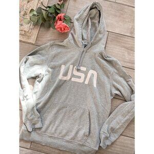 The North Face USA Logo Flag Sleeve Pullover Hoodie Gray Men Size M Preowned